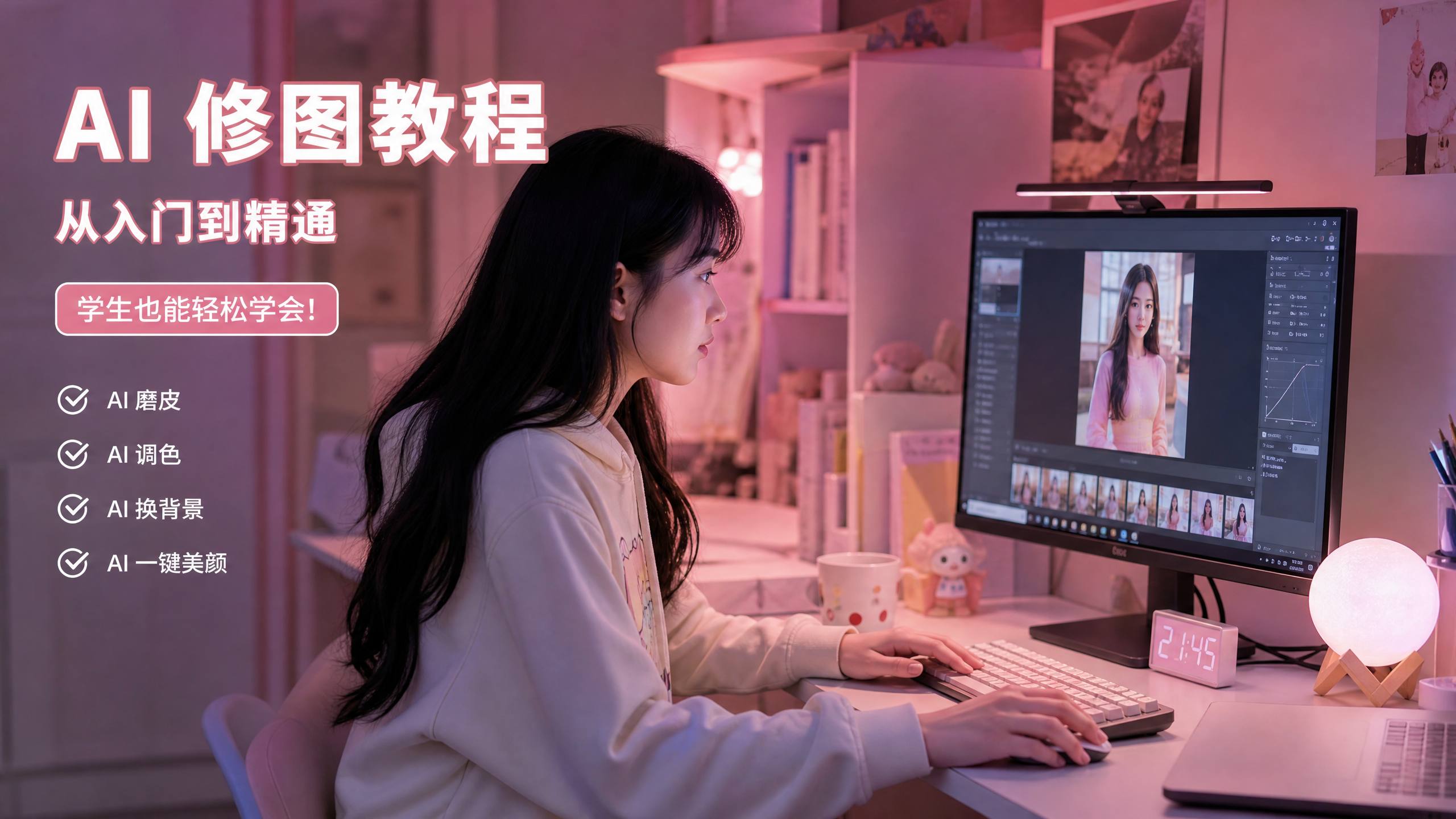 校花 【校花AI传媒教程】校花AI修图与传媒剪辑视频演示，新手也能学会